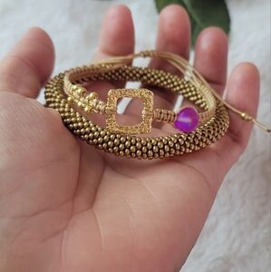 👑NWT CM04 SET 2 bracelets.Beaded crochet bracelet Macrame Purple bead bracelet.